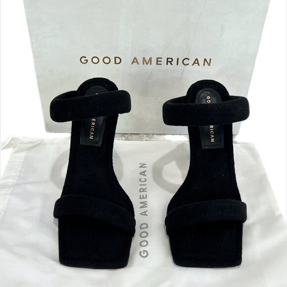 Good American Black Terry High Heels Sandals size 7 1/2 - Picture 3 of 10